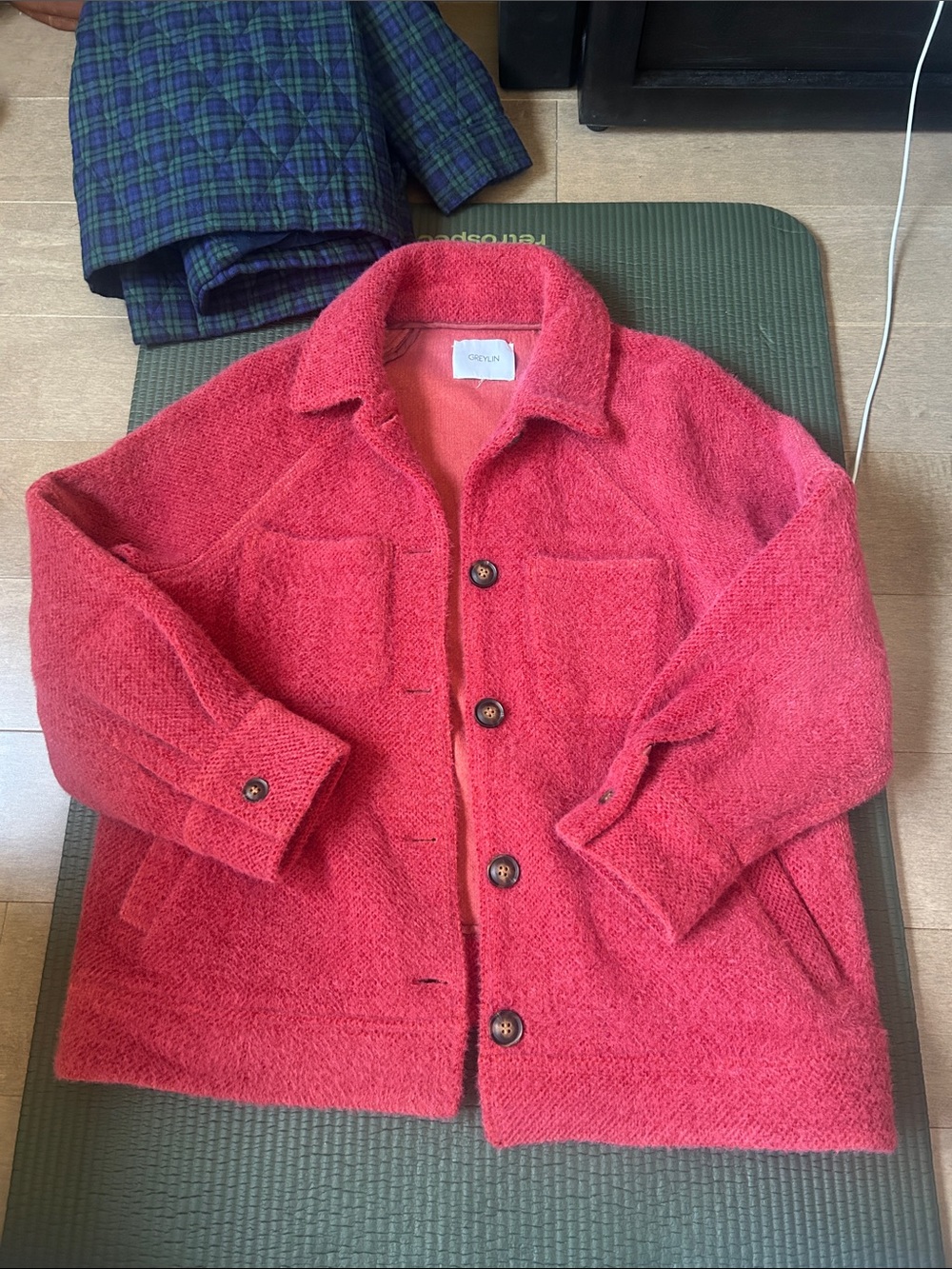 Anthropologie Greylin Coral-Red Textured Button Jacket